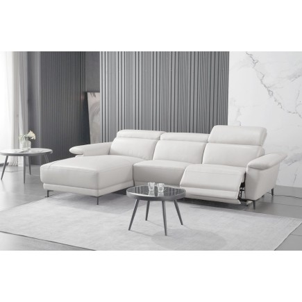 Canapé d'angle en cuir buffle italien de luxe 6/7 places LORENZO, blanc cassé, angle gauche