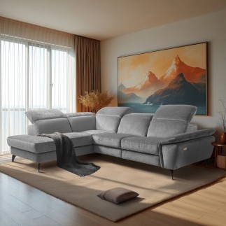 Canapé d'angle avec relax électrique tissu bouclette sensation velours