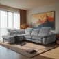 Canapé d'angle avec relax électrique tissu bouclette sensation velours, 5/6 places SINATRA, gris, angle gauche