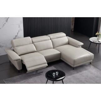 Canapé d'angle en cuir buffle italien de luxe 6/7 places LORENZO, gris clair, angle droit