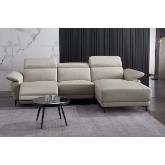 Canapé d'angle en cuir buffle italien de luxe 6/7 places LORENZO, gris clair, angle droit