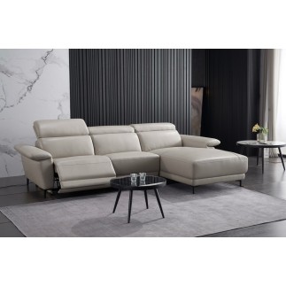 Canapé d'angle en cuir buffle italien de luxe 6/7 places LORENZO, gris clair, angle droit