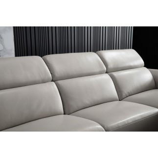 Canapé d'angle en cuir buffle italien de luxe 6/7 places LORENZO, gris clair, angle droit