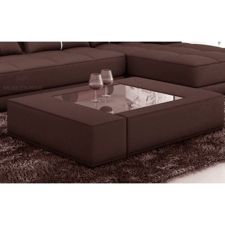 Table basse en cuir italien ZANA, chocolat