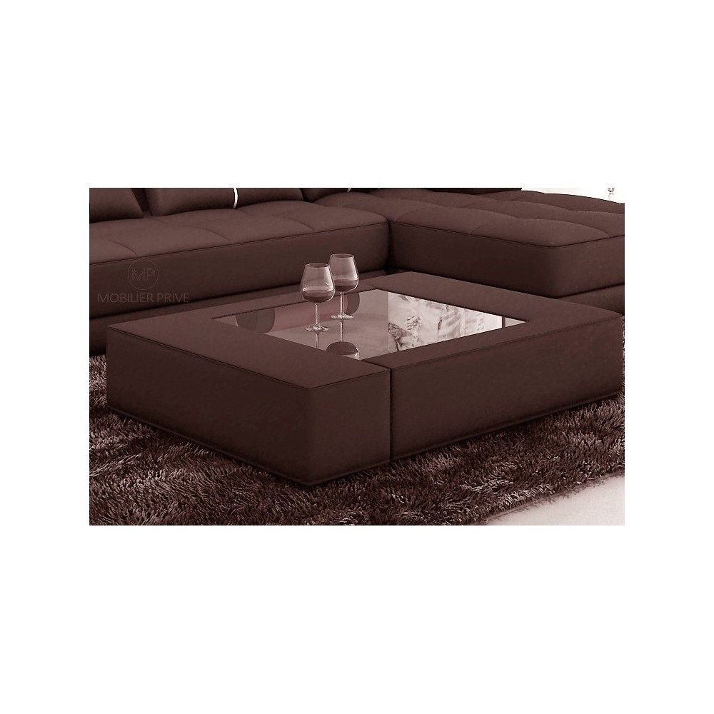 Table basse en cuir italien ZANA, chocolat