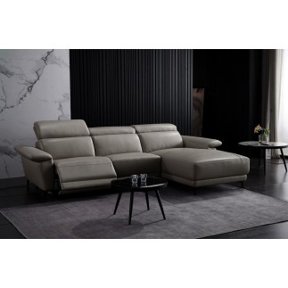 Canapé d'angle en cuir buffle italien de luxe 6/7 places LORENZO, gris foncé, angle droit