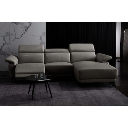 Canapé d'angle en cuir buffle italien de luxe 6/7 places LORENZO, gris foncé, angle droit