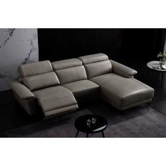 Canapé d'angle en cuir buffle italien de luxe 6/7 places LORENZO, gris foncé, angle droit