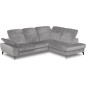 Canapé d'angle avec relax électrique tissu bouclette sensation velours, 5/6 places SINATRA, gris, angle droit