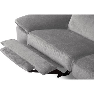 Canapé d'angle avec relax électrique tissu bouclette sensation velours, 5/6 places SINATRA, gris, angle droit
