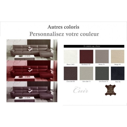 Canapé d'angle en cuir buffle italien de luxe 6/7 places MATTEO, couleur personnalisée, angle droit