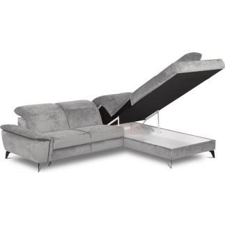 Canapé d'angle avec relax électrique tissu bouclette sensation velours