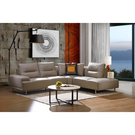 Canapé d'angle en cuir de buffle italien de luxe 5/6 places MASSIMO, beige, angle droit