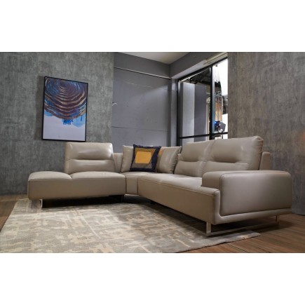 Canapé d'angle en cuir de buffle italien de luxe 5/6 places - MASSIMO, beige, angle gauche