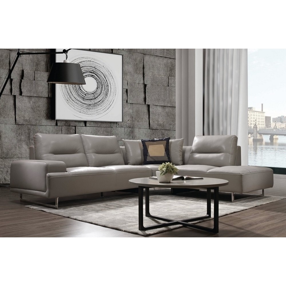 Canapé d'angle en cuir de buffle italien de luxe 5/6 places MASSIMO, gris clair, angle droit Canapé d'angle en cuir de buffle italien de luxe 5/6 places MASSIMO, gris clair, angle droit