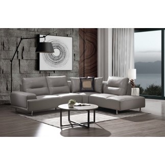 Canapé d'angle en cuir de buffle italien de luxe 5/6 places MASSIMO, gris clair, angle droit