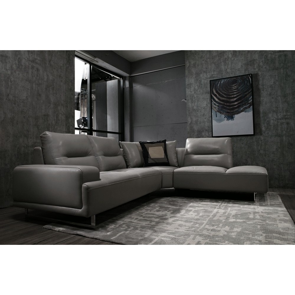 Canapé d'angle en cuir de buffle italien de luxe 5/6 places MASSIMO, gris foncé, angle droit