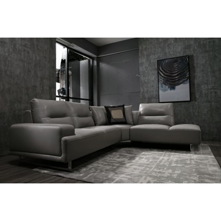 Canapé d'angle en cuir de buffle italien de luxe 5/6 places MASSIMO, gris foncé, angle droit
