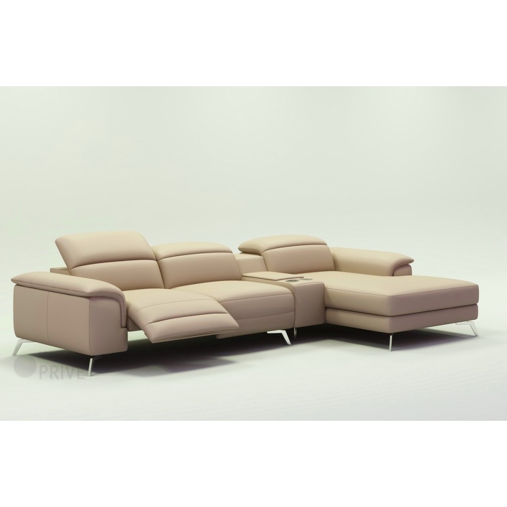 Canapé d'angle en cuir italien 5 places RELAXIA, beige, angle droit