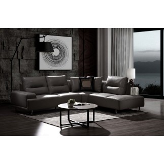 Canapé d'angle en cuir de buffle italien de luxe 5/6 places MASSIMO, gris foncé, angle droit