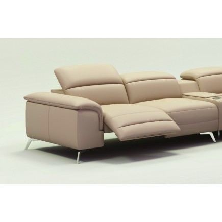 Canapé d'angle en cuir italien 5 places RELAXIA, beige, angle droit