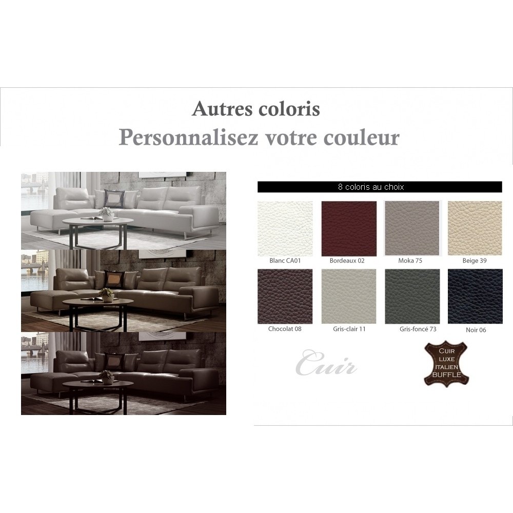 Canapé d'angle en cuir de buffle italien de luxe 5/6 places - MASSIMO, couleur personnalisée, angle gauche