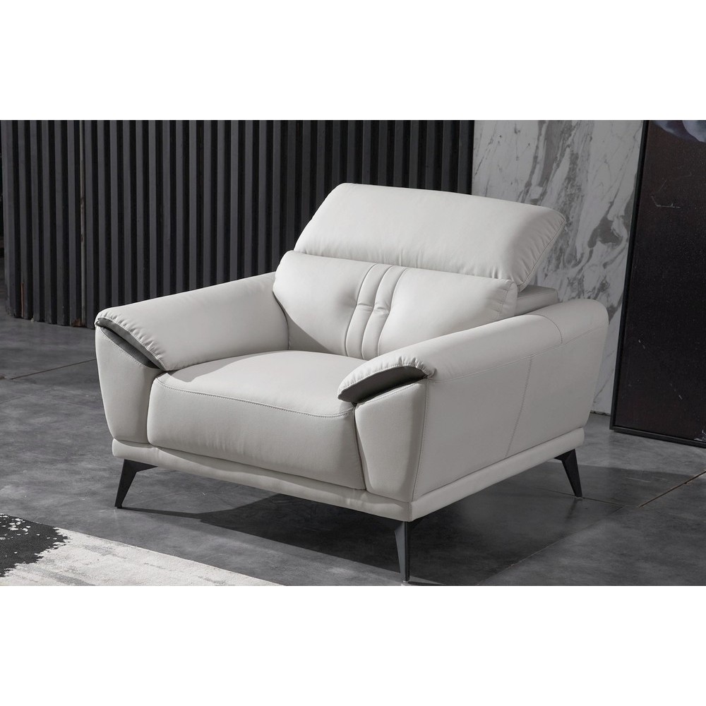 fauteuil 1 place en cuir italien buffle TURIN, blanc cassé et noir