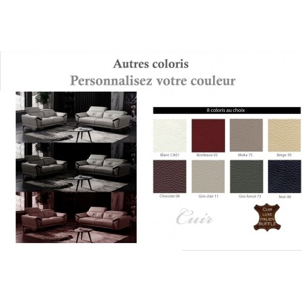 Ensemble Canapé 3 places et Canapé 2 places en cuir italien buffle TURIN, couleurs personnalisées