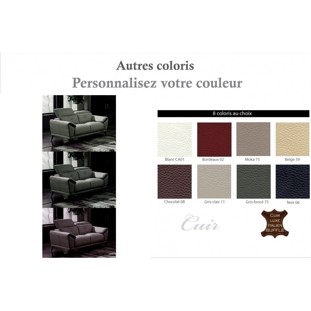 Canapé 2 places en cuir italien buffle TURIN, couleurs personnalisées