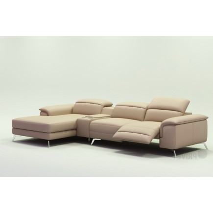 Canapé d'angle en cuir italien 5 places RELAXIA, beige