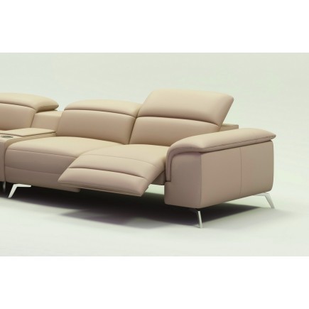 Canapé d'angle en cuir italien 5 places RELAXIA, beige, angle gauche