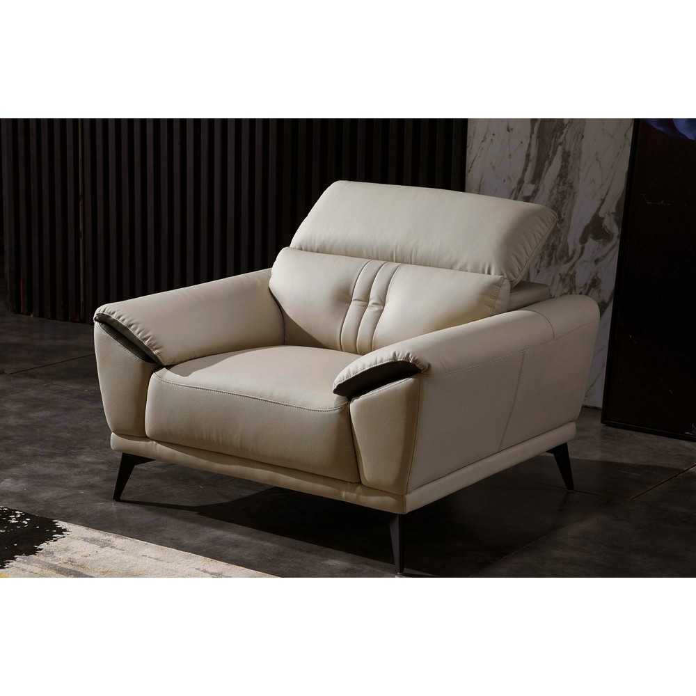 fauteuil 1 place en cuir italien buffle TURIN, beige et chocolat