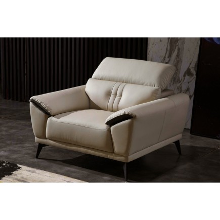 fauteuil 1 place en cuir italien buffle TURIN, beige et chocolat