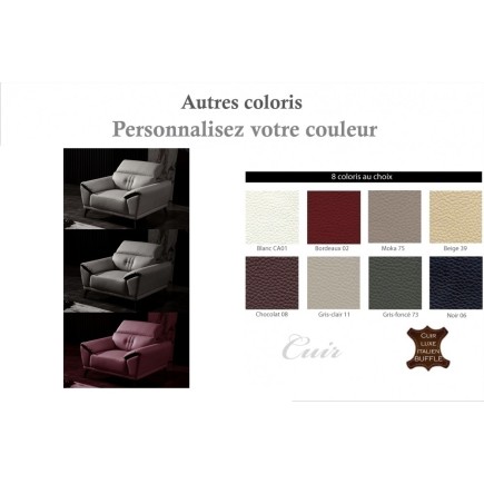 fauteuil 1 place en cuir italien buffle TURIN, couleurs personnalisées