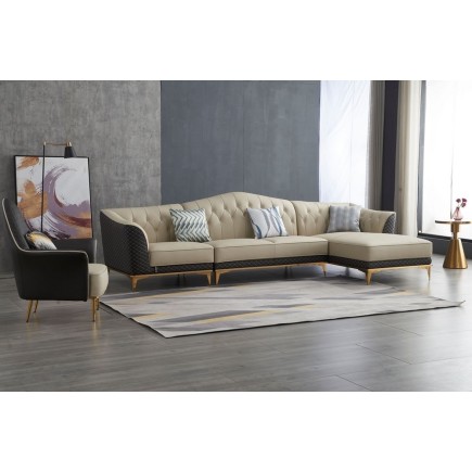 Canapé d'angle en cuir buffle italien de luxe 6/7 places PALACE, beige et chocolat, angle droit
