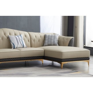 Canapé d'angle en cuir buffle italien de luxe 6/7 places PALACE, beige et chocolat, angle droit