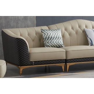 Canapé d'angle en cuir buffle italien de luxe 6/7 places PALACE, beige et chocolat, angle droit