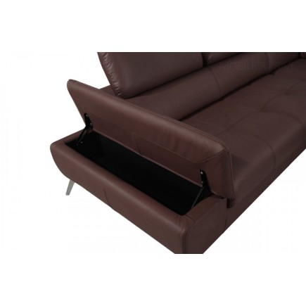 Canapé d'angle en cuir italien 6 places BERTONI, chocolat, angle droit