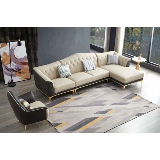 Canapé d'angle en cuir buffle italien de luxe 6/7 places PALACE, beige et chocolat, angle droit