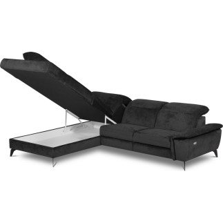 Canapé d'angle avec relax électrique tissu bouclette sensation velours