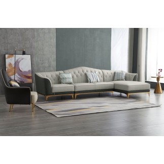 Canapé d'angle en cuir buffle italien de luxe 6/7 places PALACE, gris clair et gris foncé, angle droit