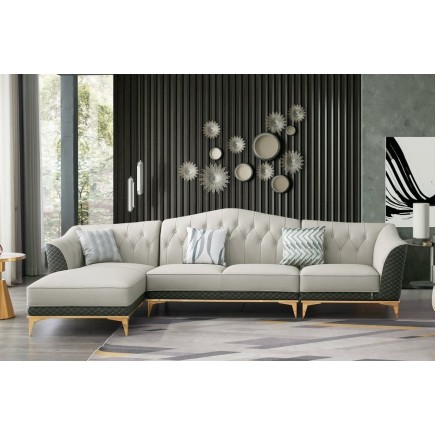 Canapé d'angle en cuir buffle italien de luxe 6/7 places - PALACE, gris clair et gris foncé, angle gauche