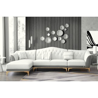 Canapé d'angle en cuir buffle italien de luxe 6/7 places - PALACE, blanc crème et gris, angle gauche
