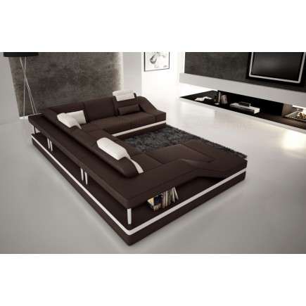 Solde de la commande : Canapé d'angle en cuir italien 8 places PERFECT, chocolat et blanc, angle droit, total de la commande 389