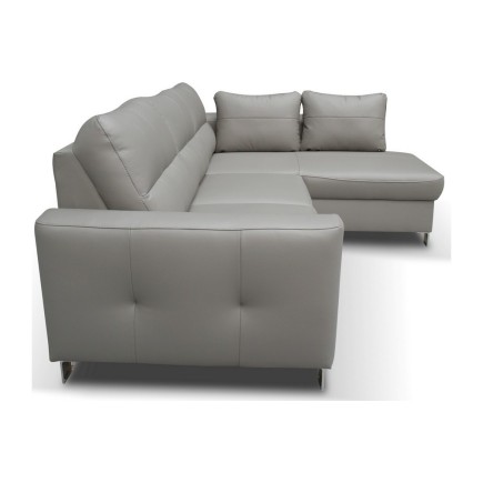 Canapé d'angle convertible en cuir italien de luxe 5 places VENETO, avec coffre, gris clair, angle droit (vu de face)