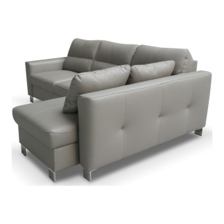Canapé d'angle convertible en cuir italien de luxe 5 places VENETO, avec coffre, gris clair, angle droit (vu de face)