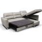 Canapé d'angle convertible en cuir italien de luxe 5 places VENETO, avec coffre, gris clair, angle droit (vu de face)