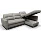 Canapé d'angle convertible en cuir italien de luxe 5 places VENETO, avec coffre, gris clair, angle droit (vu de face)
