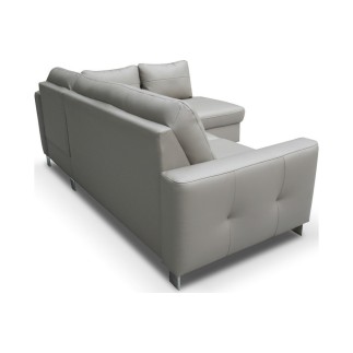 Canapé d'angle convertible en cuir italien de luxe 5 places VENETO, avec coffre, gris clair, angle droit (vu de face)