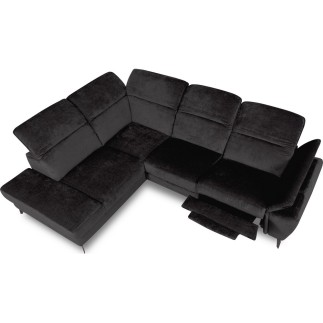 Canapé d'angle avec relax électrique tissu bouclette sensation velours, 5/6 places SINATRA, noir anthracite, angle gauche